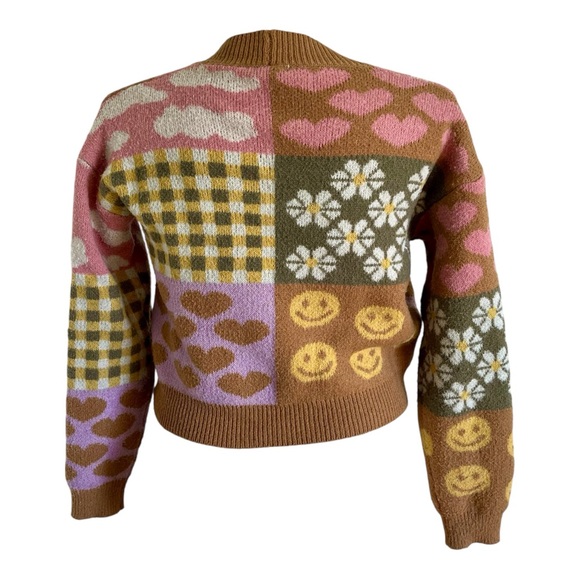 Debut Women’s Patchwork Gingham Smiley Cropped Cardigan - Size Large - Picture 3 of 6